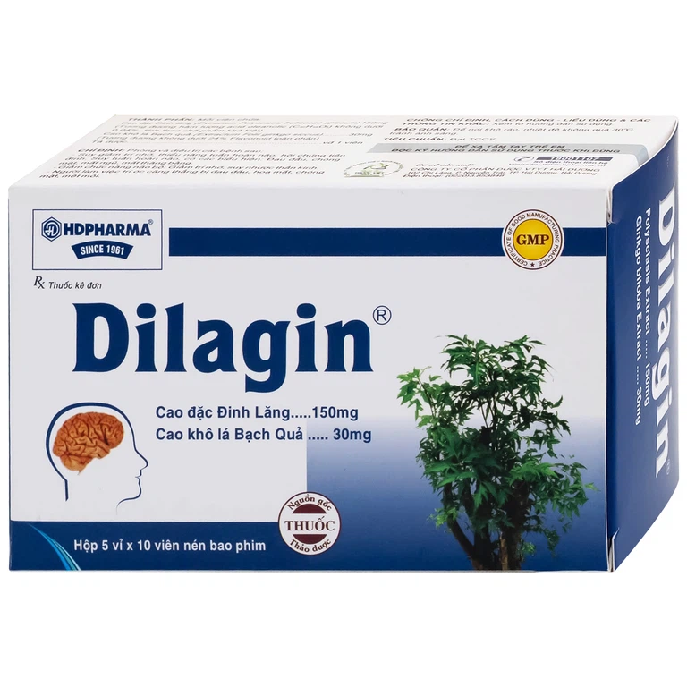 Thuốc Dilagin 150mg Hd Pharma phòng và điều trị suy giảm trí nhớ, thiểu năng tuần hoàn não (5 vỉ x 10 viên)