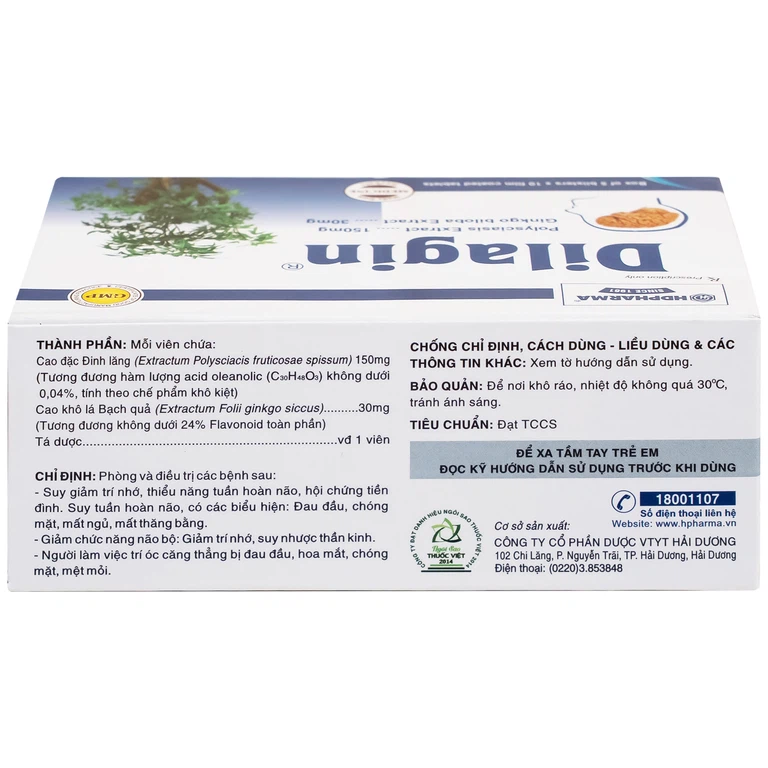 Thuốc Dilagin 150mg Hd Pharma phòng và điều trị suy giảm trí nhớ, thiểu năng tuần hoàn não (5 vỉ x 10 viên)