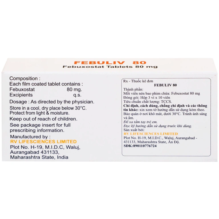 Thuốc Febuliv 80mg RV điều trị tăng acid uric huyết mạn tính (3 vỉ x 10 viên)