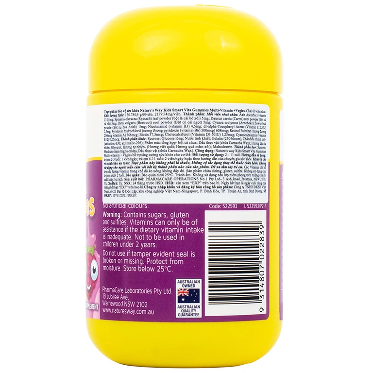 Viên nhai Kids Smart Nature's Way Vita Gummies Multi-vitamin Vegies bổ sung một số vitamin và tăng sức khỏe  (60 viên)