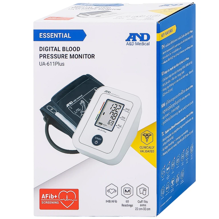 Máy đo huyết áp bắp tay tự động AND UA-611 Plus hỗ trợ đo huyết áp, cảnh báo đột quỵ