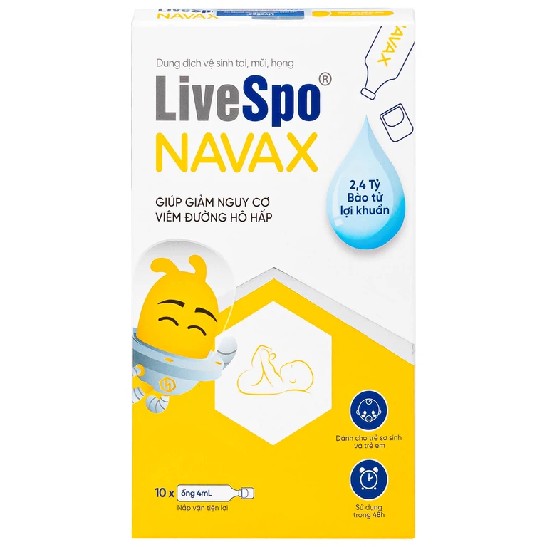 Dung dịch vệ sinh tai, mũi, họng LiveSpo Navax 4ml giảm nguy cơ viêm đường hô hấp (10 ống)