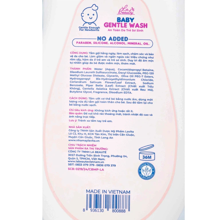 Sữa tắm gội em bé Gentle Wash 500ml La Beauty giảm và ngăn ngừa rôm sảy, hăm da 