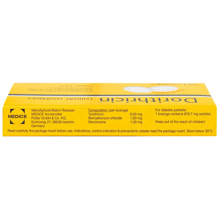 Viên ngậm Dorithricin Hyphens điều trị các triệu chứng nhiễm khuẩn miệng, họng (20 viên)