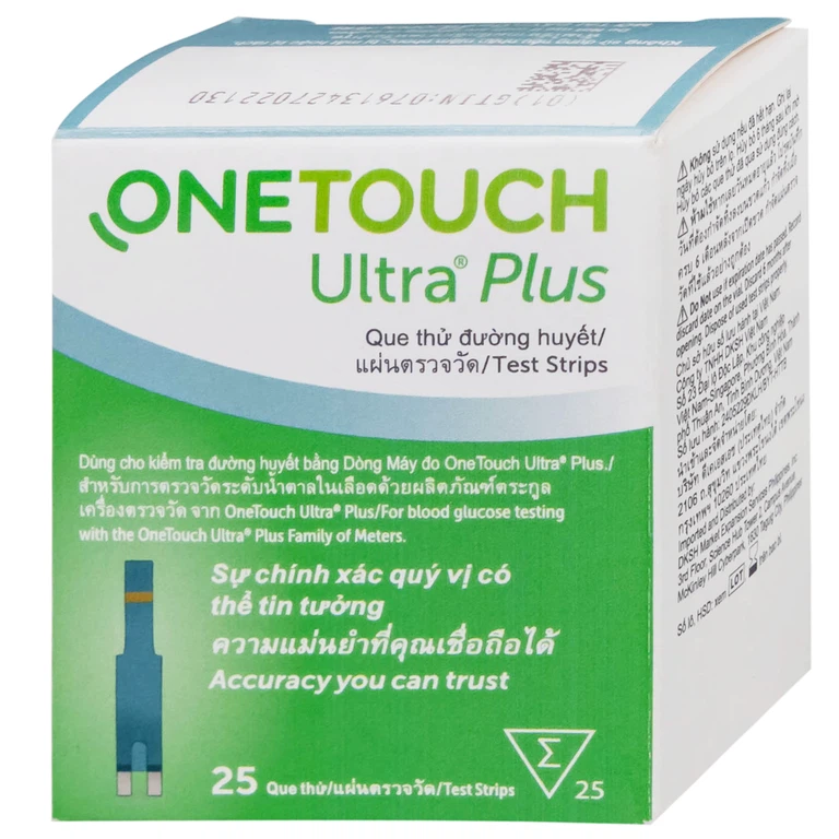 Que thử đường huyết Onetouch Ultra Plus Test Strips dùng để đo chỉ số đường huyết người bệnh tiểu đường (25 cây)