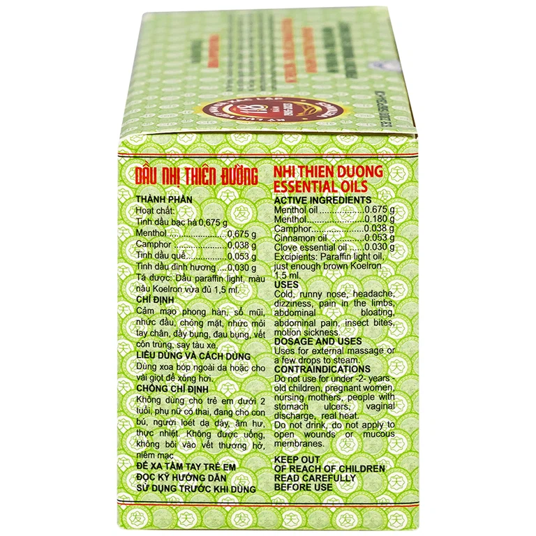 Dầu Nhị Thiên Đường 1.5ml dùng khi bị cảm mạo phong hàn, sổ mũi (10 chai)