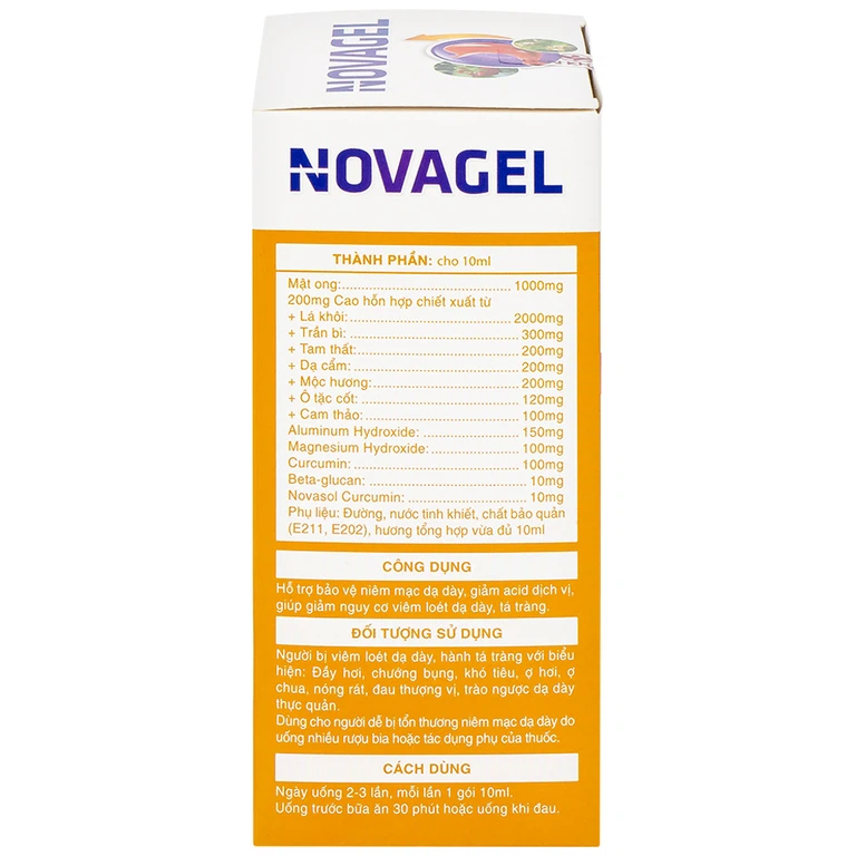 Thực phẩm bảo vệ sức khỏe Novagel Dân Khang hỗ trợ giảm acid dịch vị, bảo vệ niêm mạc dạ dày (Hộp 20 gói x 10ml)