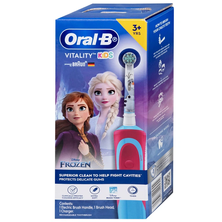 Bàn chải đánh răng trẻ em sạc điện Oral-B Vitality D12 Disney Frozen giúp làm sạch mảng bám trên răng một cách toàn diện