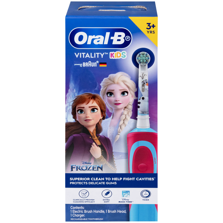 Bàn chải đánh răng trẻ em sạc điện Oral-B Vitality D12 Disney Frozen giúp làm sạch mảng bám trên răng một cách toàn diện