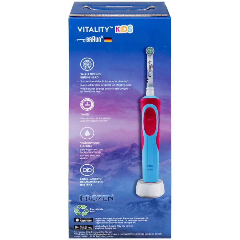 Bàn chải đánh răng trẻ em sạc điện Oral-B Vitality D12 Disney Frozen giúp làm sạch mảng bám trên răng một cách toàn diện