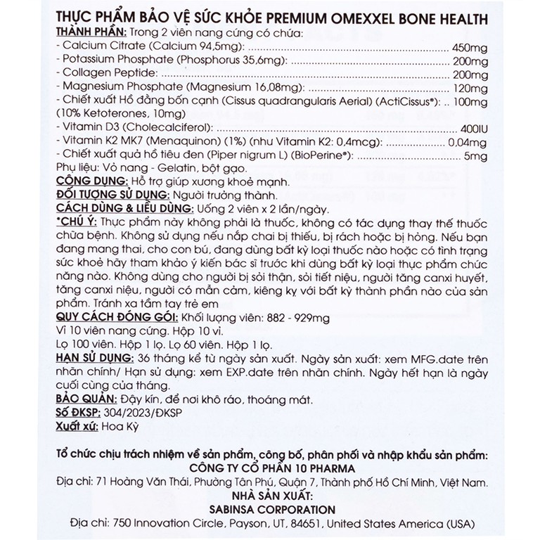 Viên uống bổ xương khớp Premium Omexxel Bone Health (60 viên)