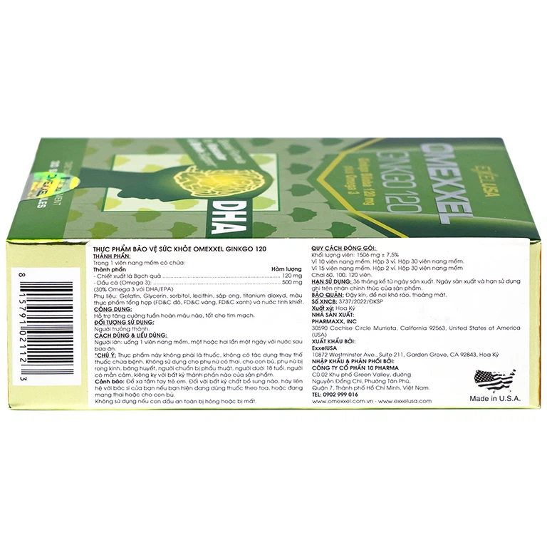 Viên uống Omexxel Ginkgo 120 Excelife tăng cường tuần hoàn máu não, tốt cho tim mạch (2 vỉ x 15 viên)