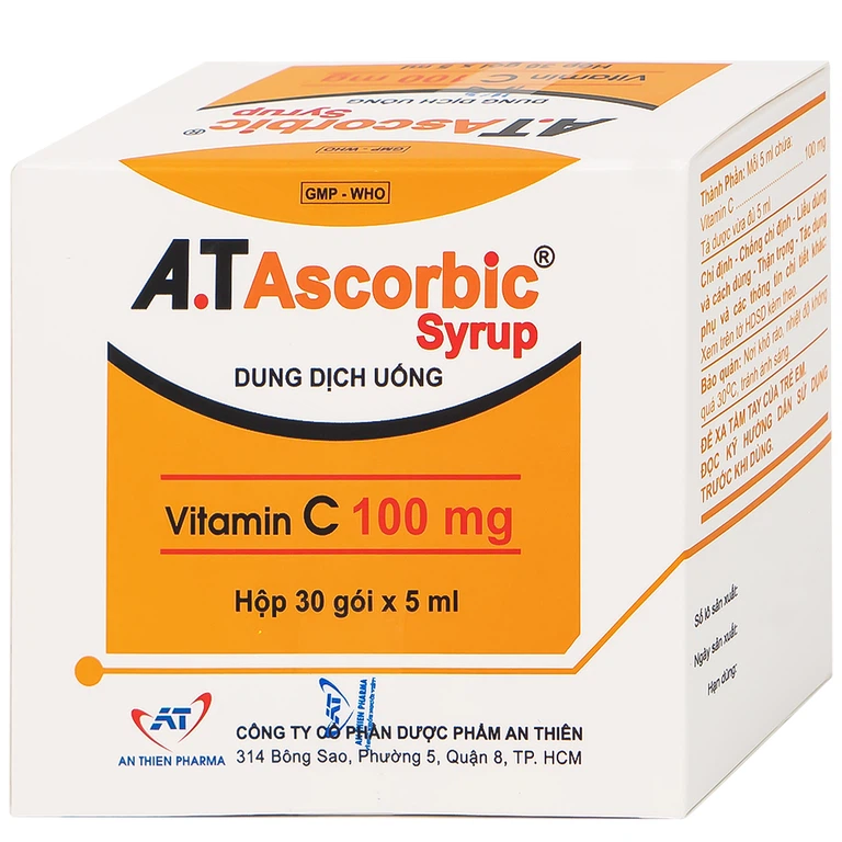 Dung dịch uống A.T Ascorbic Syrup 100mg bổ sung vitamin C, điều trị bệnh scorbut (30 gói x 5ml)
