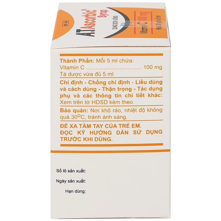 Dung dịch uống A.T Ascorbic Syrup 100mg bổ sung vitamin C, điều trị bệnh scorbut (30 gói x 5ml)