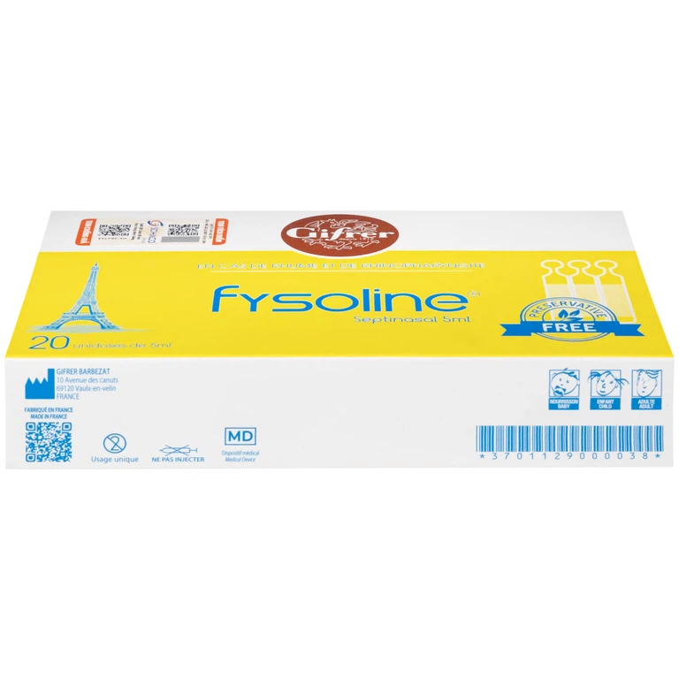 Dung dịch nước muối Fysoline 5ml không chất bảo quản kháng khuẩn (20 ống)