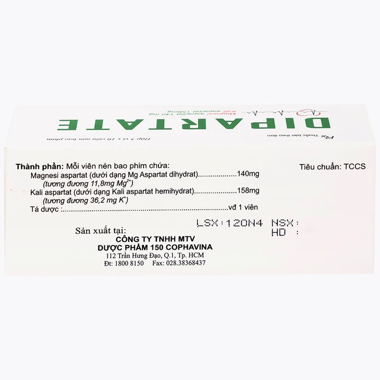 Thuốc Dipartate Cophavina bổ sung magnesi và kali, hỗ trợ điều trị suy tim, sau nhồi máu cơ tim (5 vỉ x 10 viên)