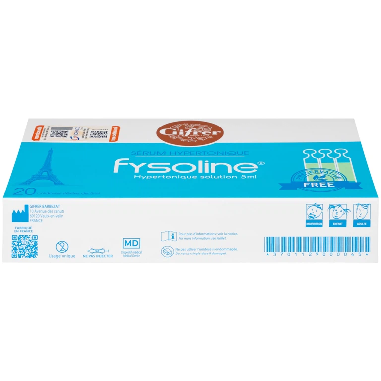 Dung dịch nước muối ưu trương Fysoline 5ml giảm ngạt mũi, khô mũi (20 ống)