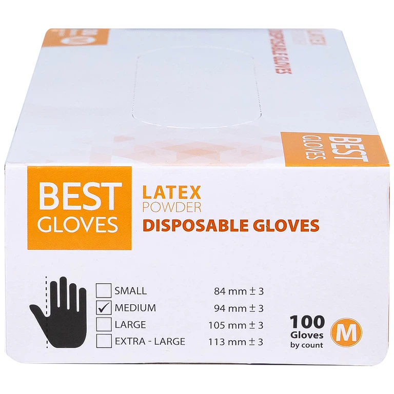 Găng tay cao su y tế có bột phủ Latex Powder Disposable Best Gloves size M (100 cái)