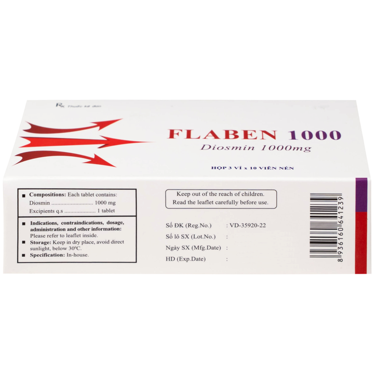 Thuốc Flaben 1000 Hà Nam điều trị các dấu hiệu và triệu chứng của suy tuần hoàn tĩnh mạch mãn tính (3 vỉ x 10 viên)