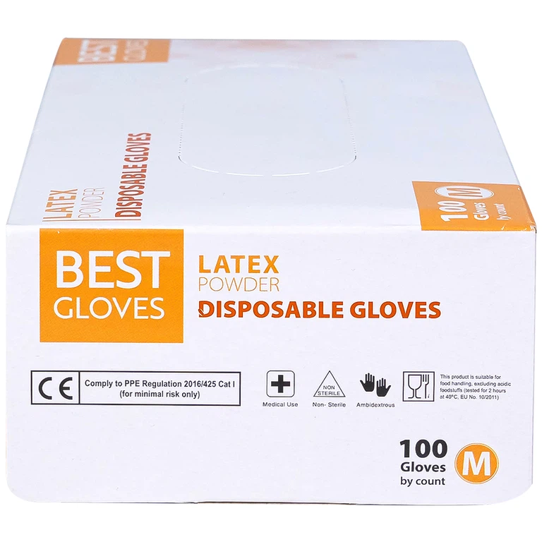 Găng tay cao su y tế có bột phủ Latex Powder Disposable Best Gloves size M (100 cái)
