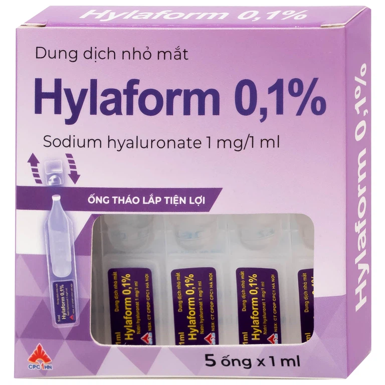 Thuốc nhỏ mắt Hylaform 0,1% CPC1HN điều trị triệu chứng khô mắt, rối loạn biểu mô giác mạc (4 vỉ x 5 ống)