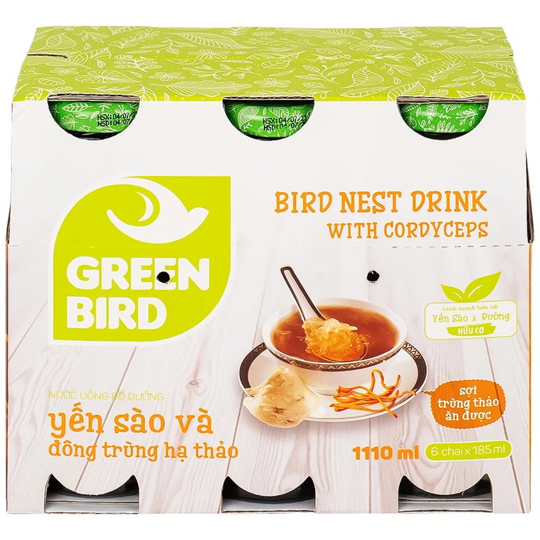 Nước Yến Sào và Đông Trùng Hạ Thảo Greenbird bổ sung dưỡng chất tốt cho sức khỏe (6 chai x 185ml)