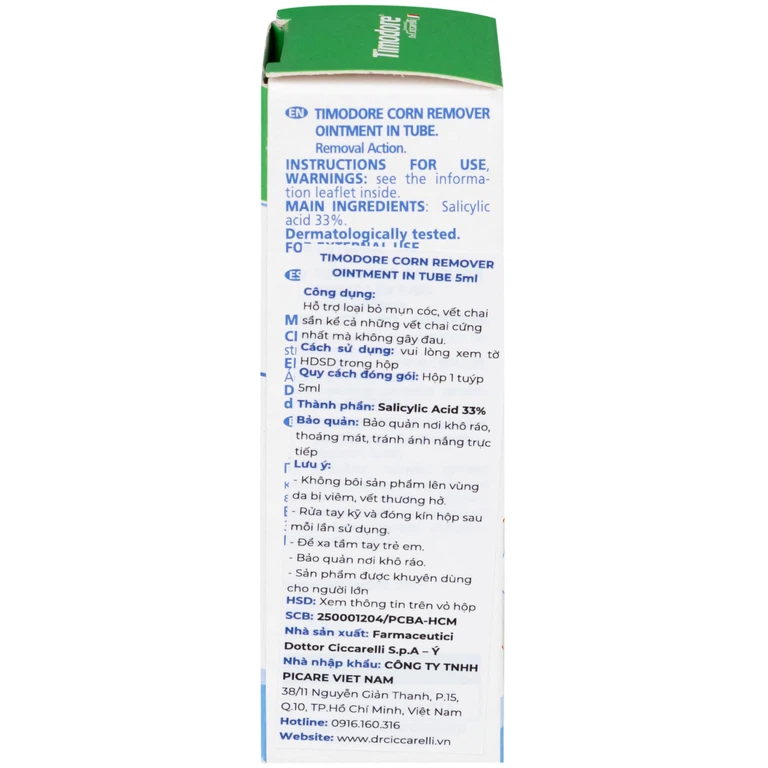 Thuốc mỡ Timodore Pomata Callifugo Ciccarell trị mụn cóc, vết chai (5ml)