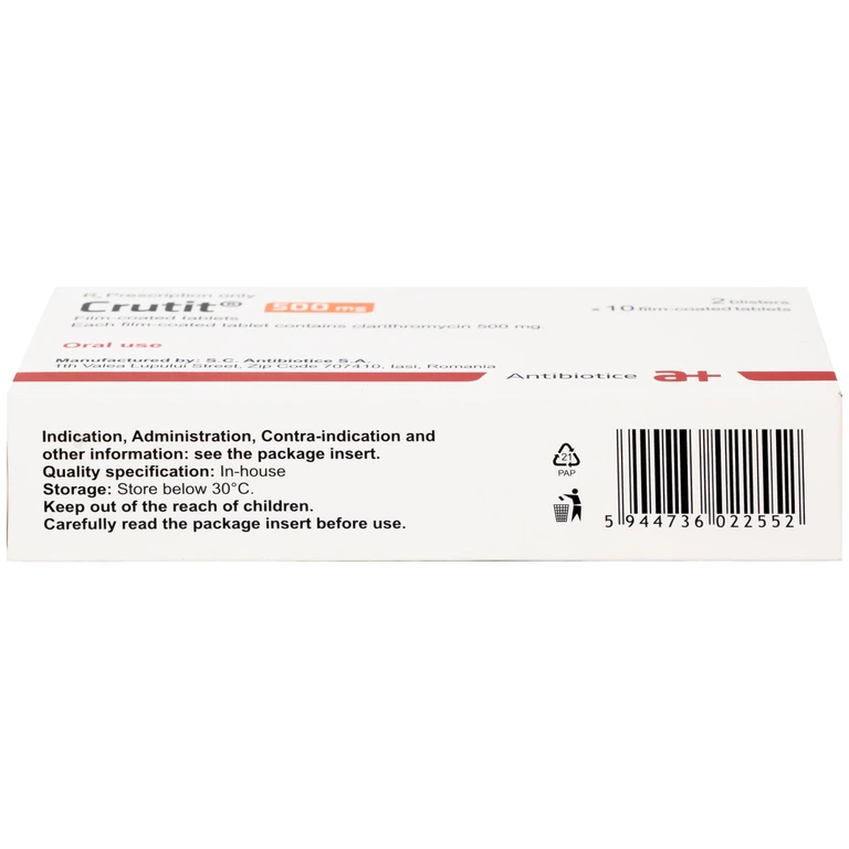 Thuốc Crutit 500mg S.C Antibiotice điều trị các bệnh nhiễm khuẩn do các vi khuẩn nhạy cảm (2 vỉ x 10 viên)