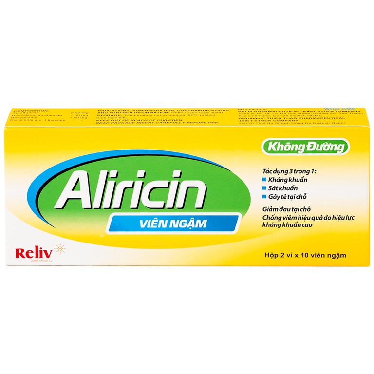 Thuốc Aricicin Reliv điều trị viêm họng, viêm amidan, viêm miệng, viêm hầu (2 vỉ x 10 viên)