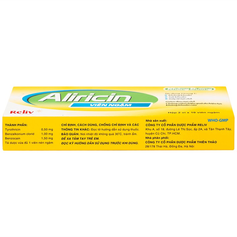 Thuốc Aricicin Reliv điều trị viêm họng, viêm amidan, viêm miệng, viêm hầu (2 vỉ x 10 viên)