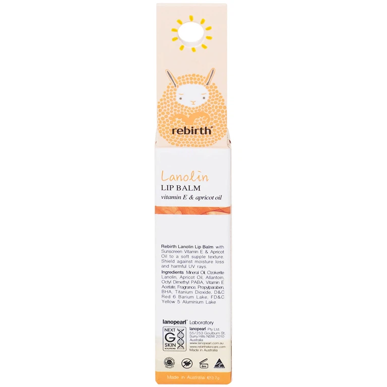 Son dưỡng môi nhau thai cừu Rebirth Lanolin Lip Balm RB14 cung cấp độ ẩm cho đôi môi khô (3,7g)