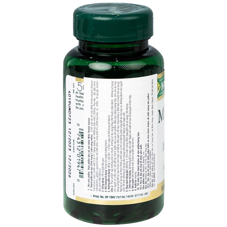 Viên uống Milk Thistle Nature's Bounty hỗ trợ tăng cường chức năng gan, bảo vệ gan (50 viên)