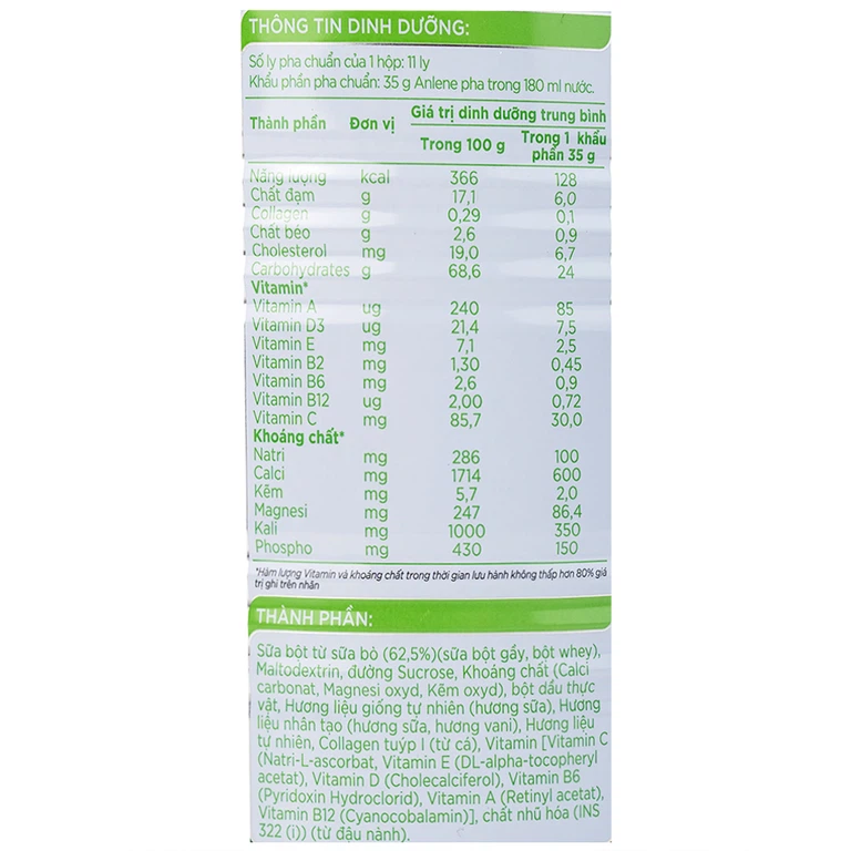 Sữa Anlene Gold 3X hương vani, ít béo giúp cơ khỏe, xương chắc, khớp linh hoạt (400g)
