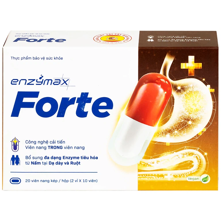 Viên nang Enzymax Forte MHD hỗ trợ tăng cường tiêu hóa, giảm chứng đầy bụng khó tiêu (2 vỉ x 10 viên)