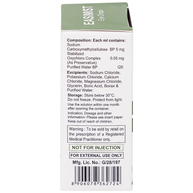 Nước mắt nhân tạo Easimist Eye Drops Indiana Ophthalmics giúp giảm khô và mỏi mắt (5ml)