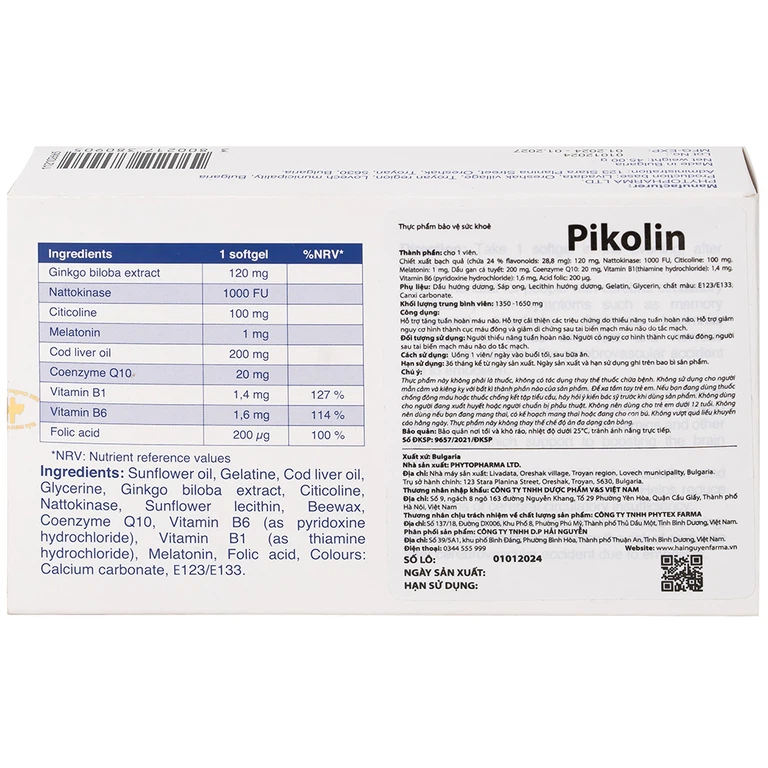 Viên uống Pikolin Ocavill hỗ trợ tăng tuần hoàn máu não, giảm hình thành cục máu đông (2 vỉ x 15 viên)