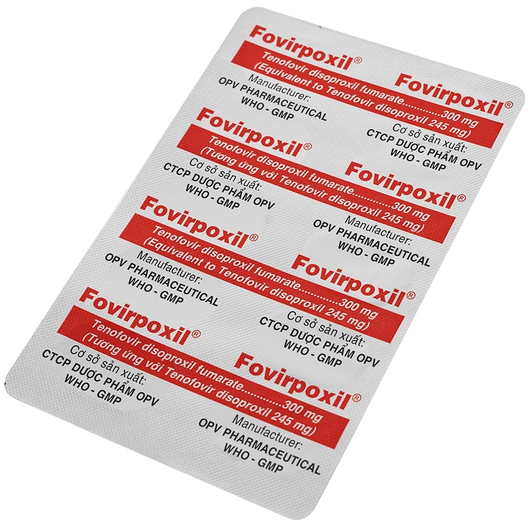 Thuốc Fovirpoxil Opv Tenofovir disoproxil fumarate điều trị viêm gan B, HIV-1 (3 vỉ x 10 viên)