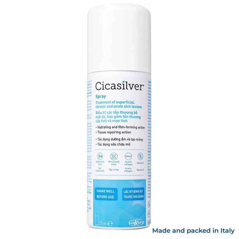 Bột phủ dạng xịt Cicasilver Spray bảo vệ làm lành vết thương hở (125ml)
