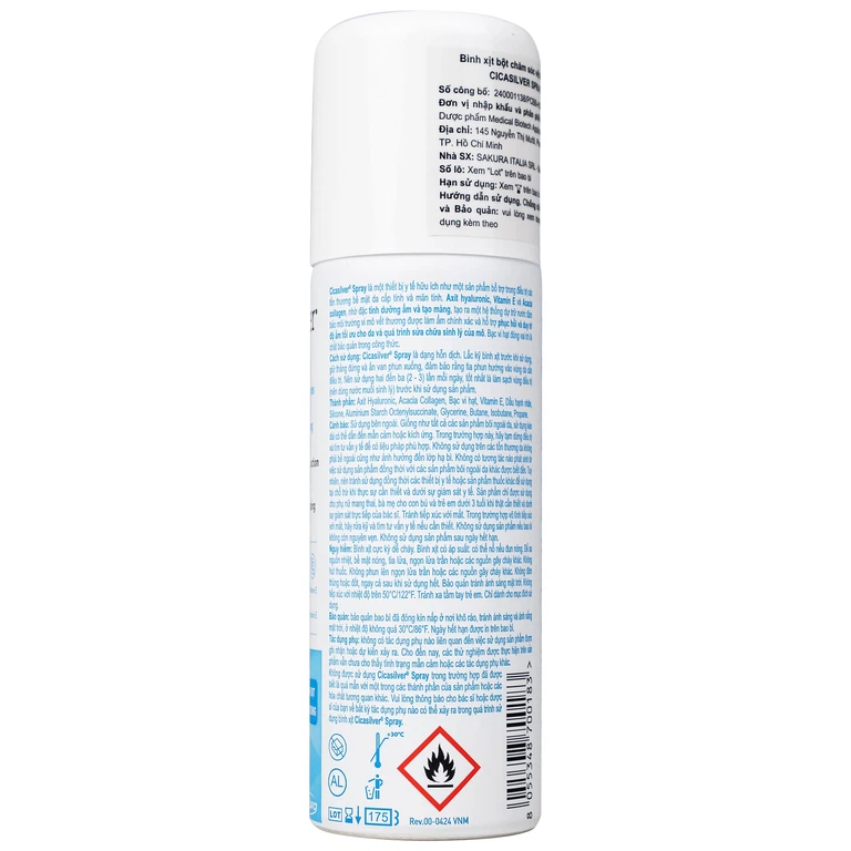 Bột phủ dạng xịt Cicasilver Spray bảo vệ làm lành vết thương hở (125ml)
