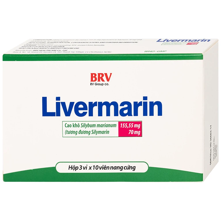 Thuốc Livermarin 70mg Brv điều trị rối loạn tiêu hoá, viêm gan cấp và mãn tính (3 vỉ x 10 viên)