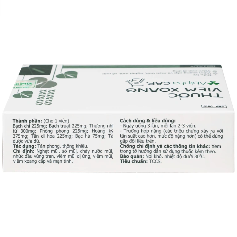 Thuốc viêm xoang Abipha Cap điều trị viêm xoang, nghẹt mũi, sổ mũi, viêm mũi dị ứng (3 vỉ x 10 viên)