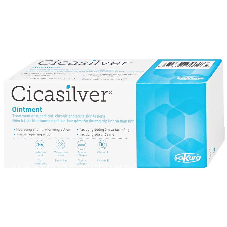 Kem che phủ vết thương Cicasilver Ointment bỗ trợ trong điều trị các tổn thương da (50ml)