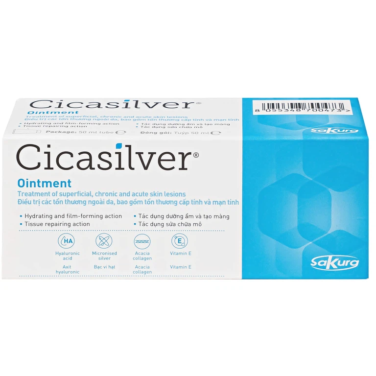 Kem che phủ vết thương Cicasilver Ointment bỗ trợ trong điều trị các tổn thương da (50ml)
