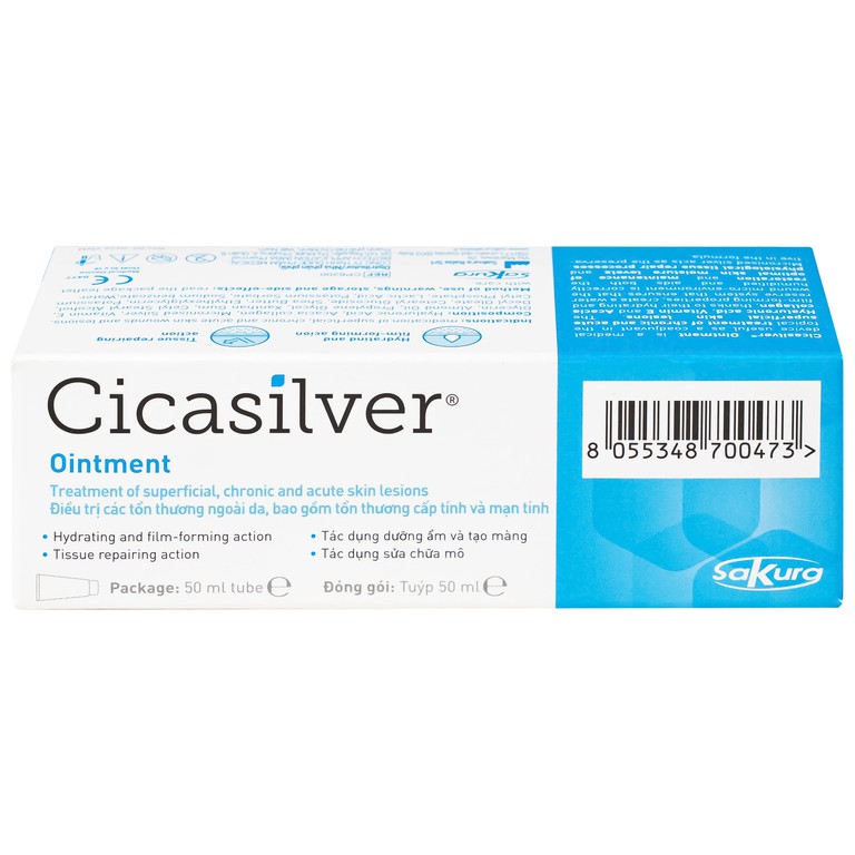 Kem che phủ vết thương Cicasilver Ointment bỗ trợ trong điều trị các tổn thương da (50ml)