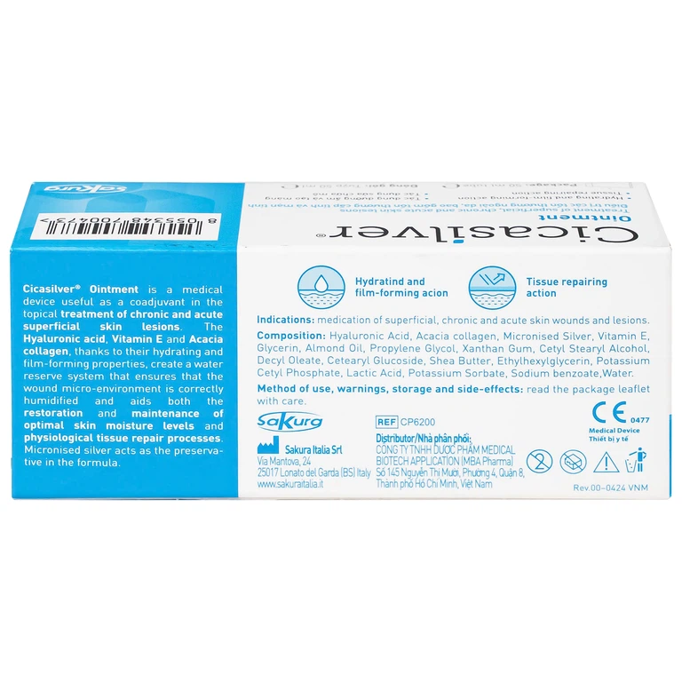 Kem che phủ vết thương Cicasilver Ointment bỗ trợ trong điều trị các tổn thương da (50ml)