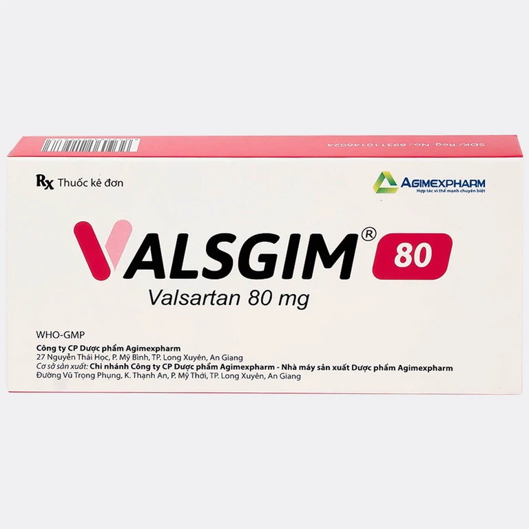 Thuốc Valsgim 80 Agimexpharm điều trị tăng huyết áp, suy tim (2 vỉ x 14 viên)