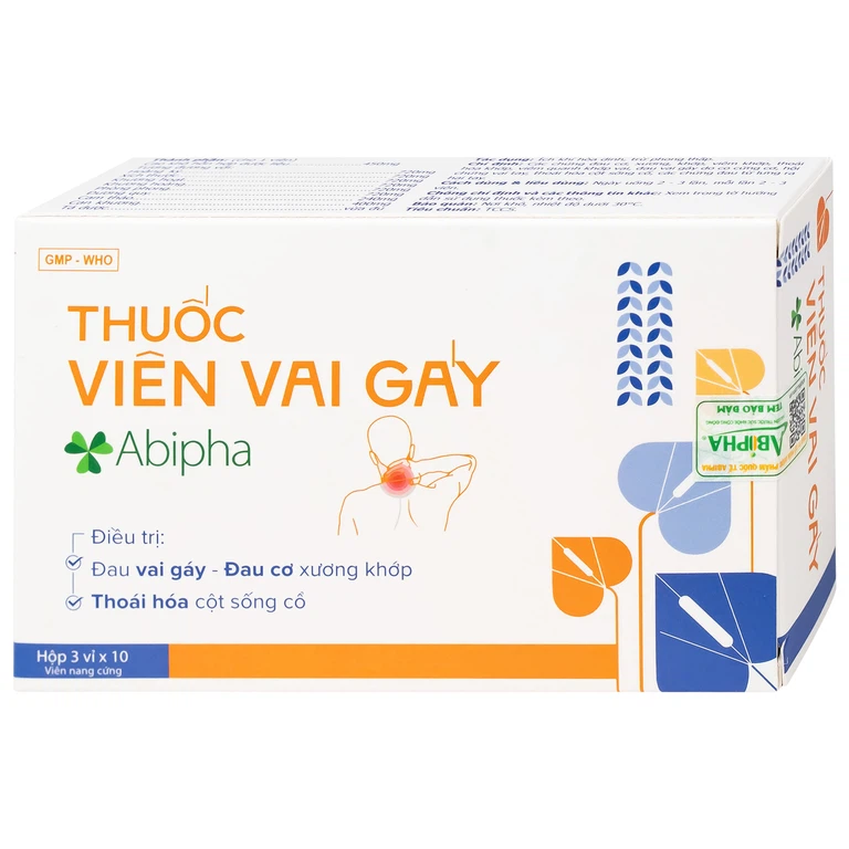 Viên vai gáy Abipha giảm đau nhức vai gáy, cơ xương khớp, tăng cường lưu thông khí huyết (3 vỉ x 10 viên)