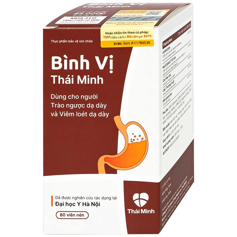 Viên uống Bình Vị Thái Minh hỗ trợ giảm acid dịch vị, giúp bảo vệ niêm mạc dạ dày (80 viên)