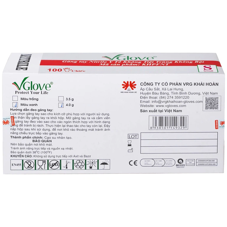 Găng tay phẫu thuật VGlove size S màu xanh không bột (100 chiếc)