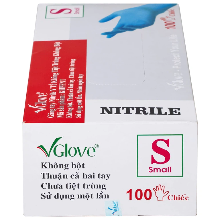 Găng tay phẫu thuật VGlove size S màu xanh không bột (100 chiếc)